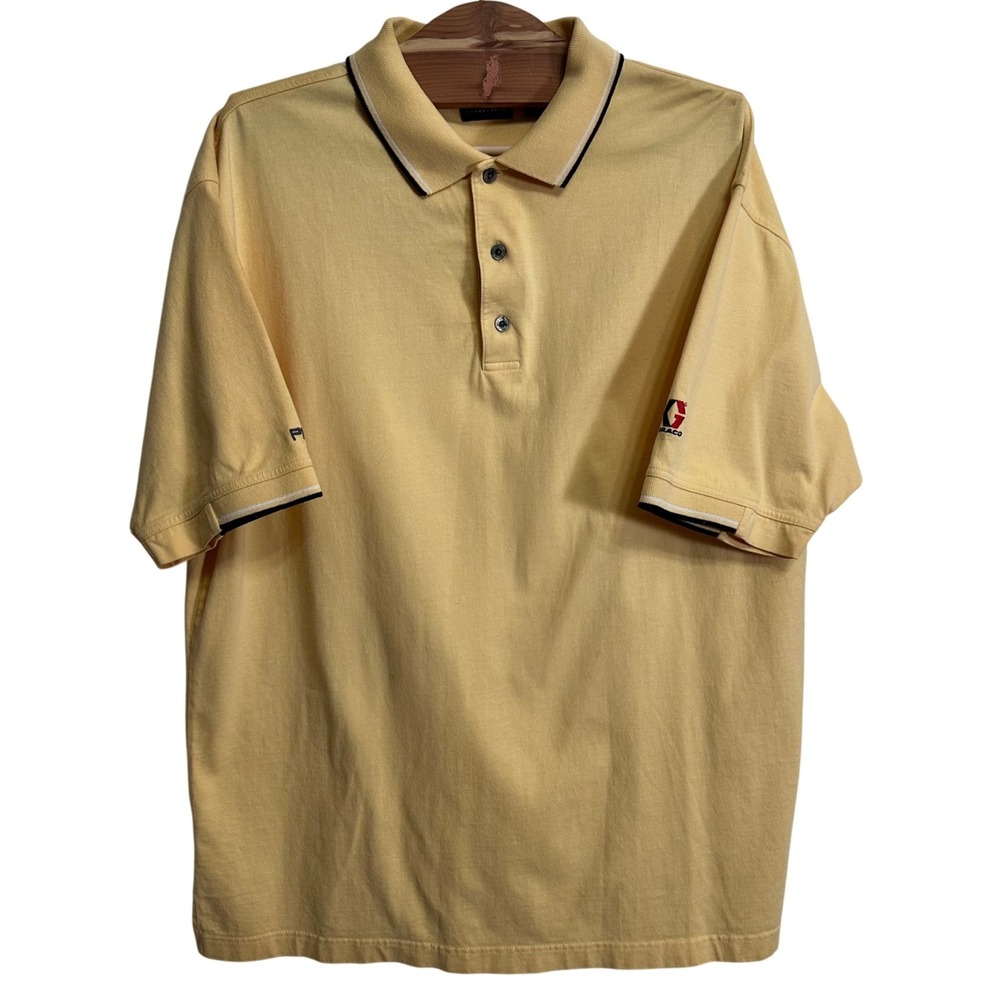 Ping Collection Polo Shirt Men L Yellow Short Sleeve Graco Logo Tipped Collar